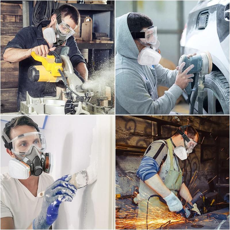 Industrial Reusable Gas Mask – Professional Dual Respirator Face Mask with 16 in 1 Safety Set, Filter Cartridge, Goggles, Dust-Proof Protective Mask for Paint Spray, Chemical Workplace Safety