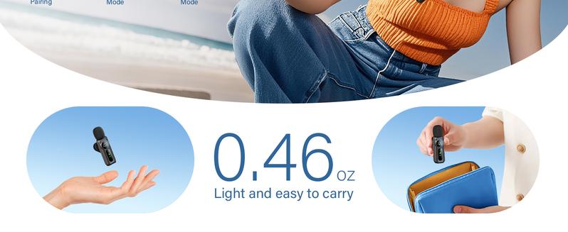 PQRQP Wireless Lavalier Microphone Dual Set – Plug & Play Clip-on Mic with Auto Pairing, Magnetic Mount, Noise Cancelling with LED display for iPhone, Android, USB-C Devices,Vlog & Video Recording