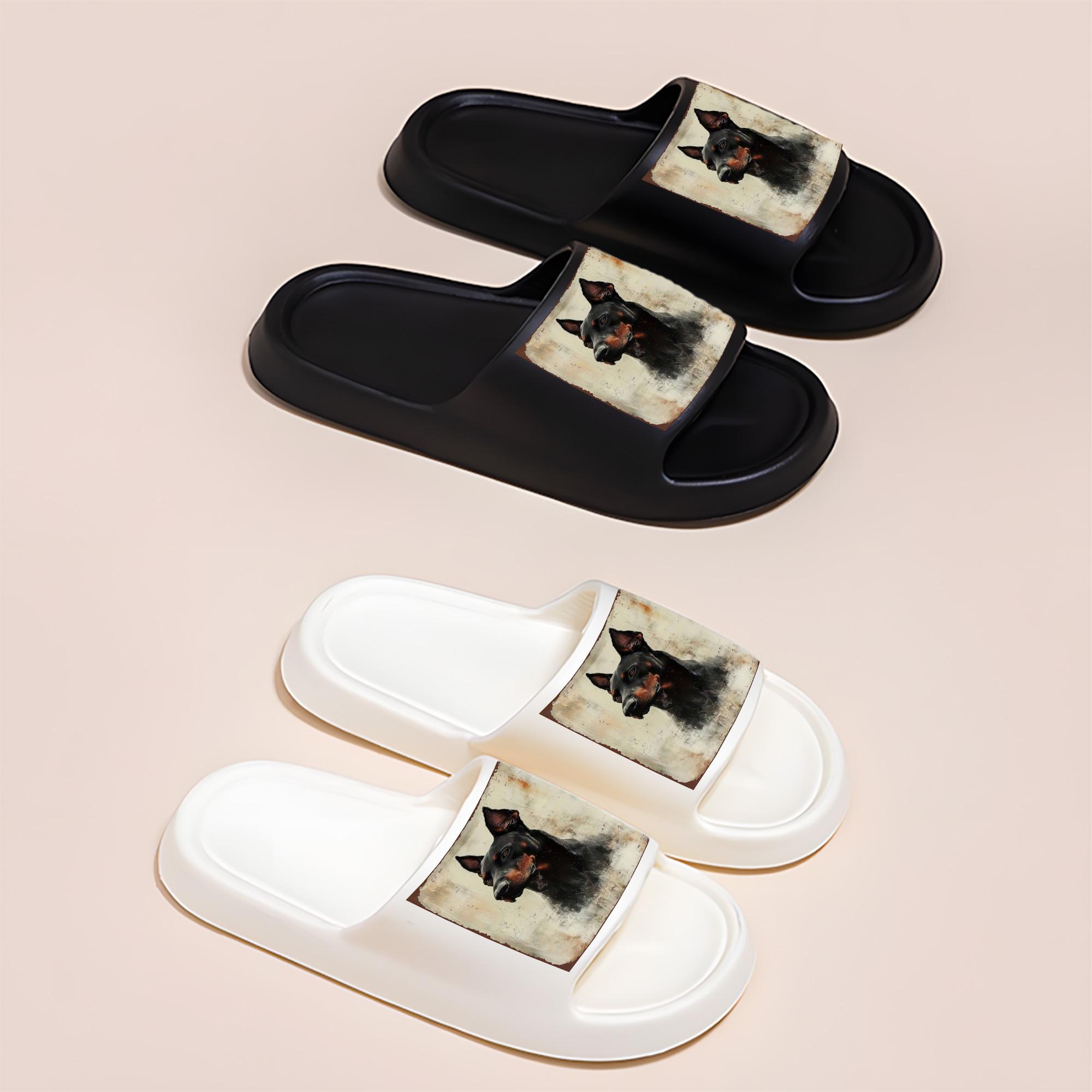 Doberman Pinscher Portrait Print Slippers for Dog Lovers Comfortable Indoor Footwear with Vintage Animal Art Design Non-Slip Sole Soft Fleece Lining Pet Themed Home Shoes for Men Women