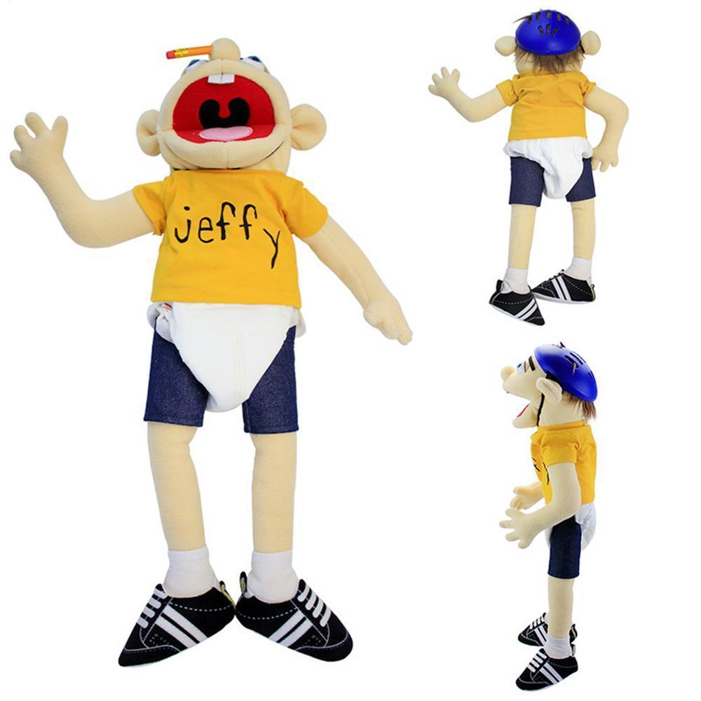 60cm Large Jeffy Boy Hand Puppet Plush Toys Removable Children Soft Doll Talk Show Party Props Puppet Stuffed Doll For Kids Gift