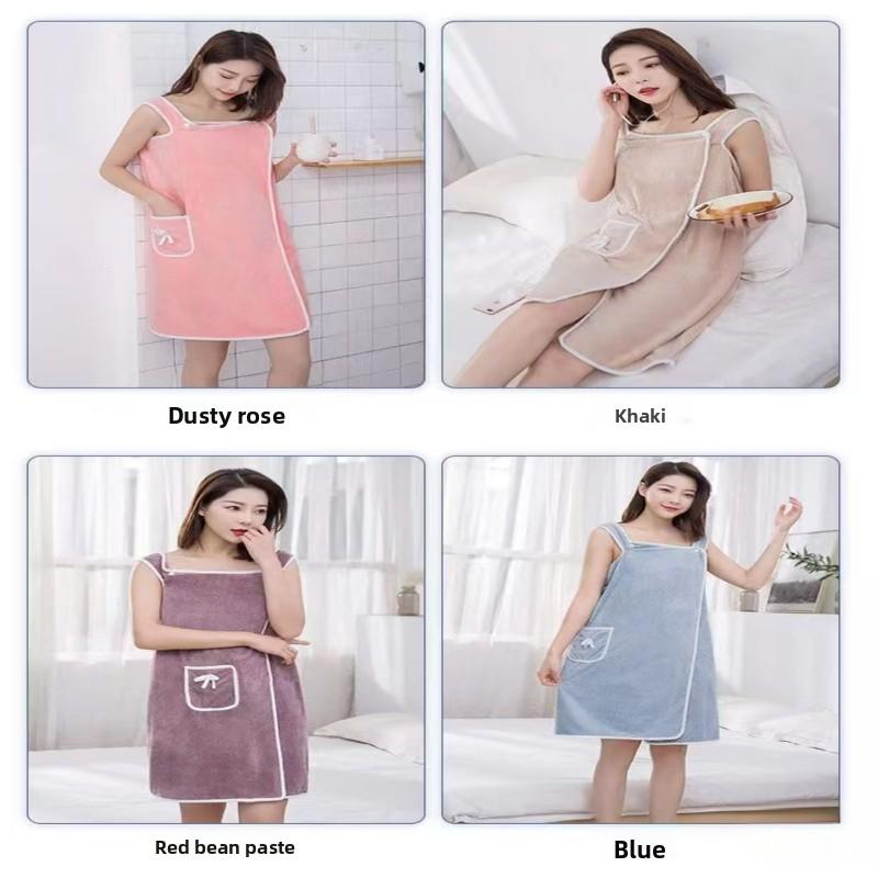 Women's Bathrobe Towel Wrap, Quick-Dry Spa Bag Towel with Thick Straps, Floral Pattern Wearable Bath Skirt, Absorbent Bathroom Towel