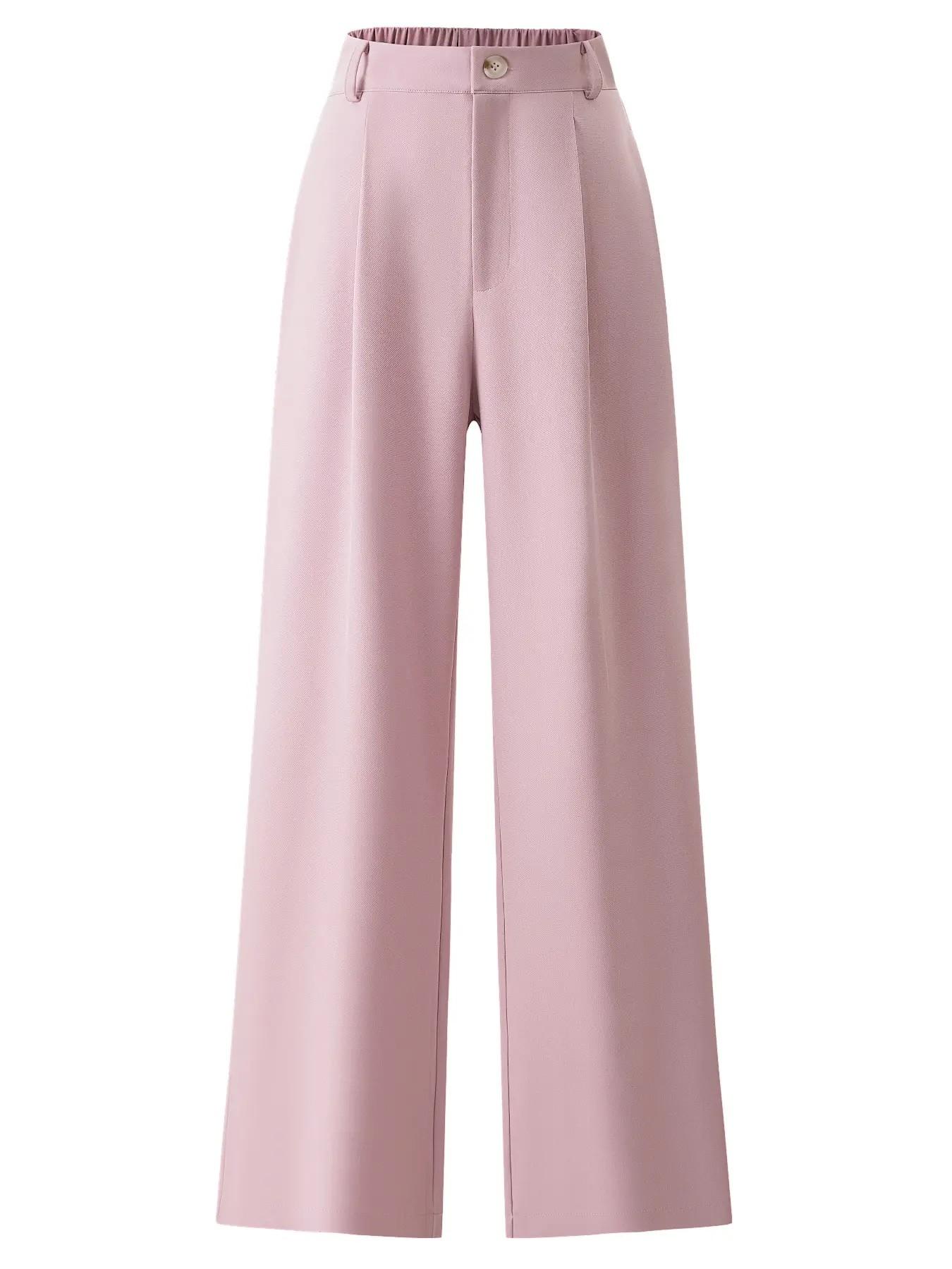 Women's Business Casual Plain Color Elastic Waist Button Fashion Trouser Pants, Fitted H-Type, All Seasons, Stylish and Comfortable