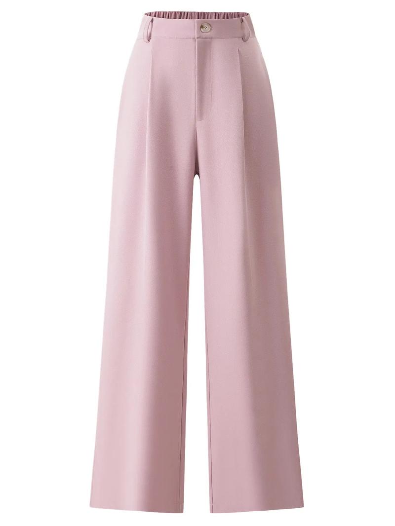 Women's Business Casual Plain Color Elastic Waist Button Fashion Pants, Fitted H-Type, All Seasons, Stylish and Comfortable