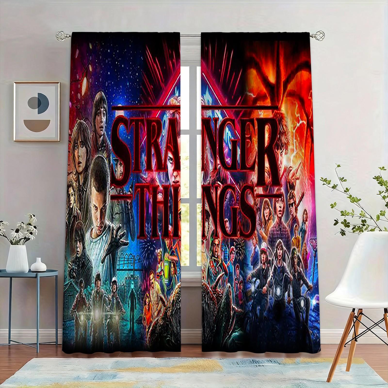 2pc Stranger Things Sci-Fi Curtain Set, Retro 80s Style Light Blocking Window Curtain Drapes, High-Quality Print, Easy Wash, Ideal for Bedroom & Gaming Room