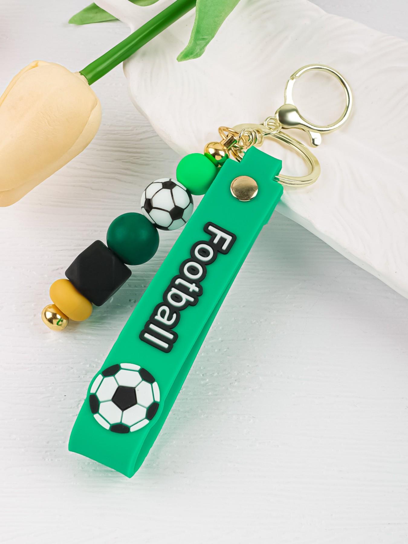 Trendy Soccer Beaded Keychain with Wrist Strap, Perfect Gift for Football Lovers, Silicone Beaded Keychain, Sports Style Soccer Bag Charm
