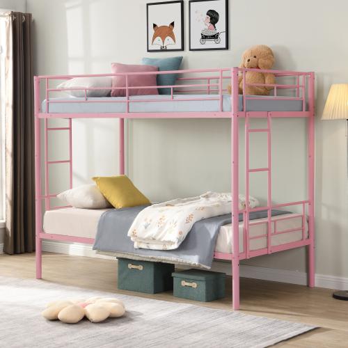 [Bellemave]Bunk Bed Twin Over Twin Size with 2 Ladders and Full-Length Guardrail, Metal, Storage Space, No Box Spring Needed, Noise Free, Black