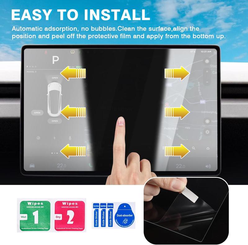 Canvcle 2 Pack Tesla New Model Y Juniper 2025~2026 / 2024~2025 Model 3 Highland Screen Protector [No Glare & Fingerprint] 15.4-Inch Front & 8-Inch Rear Touchscreen Tempered Glass Protector Accessories