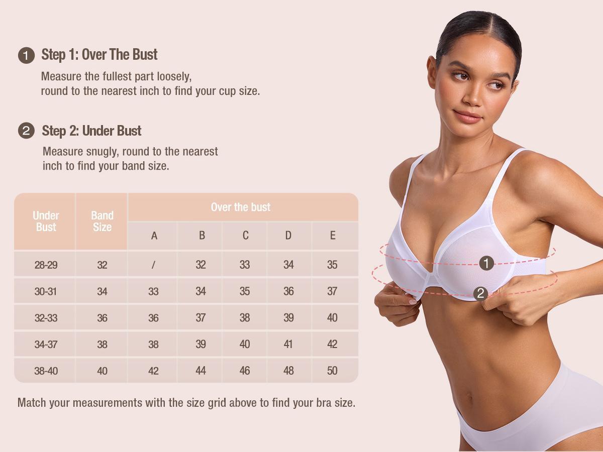 Deyllo Women's Unlined Underwire Deep Plunge Bra - Adjustable Strap, Ultra-Sheer Mesh, V-Neck Cut, Underwire Lift, Lightweight for Everyday Wear