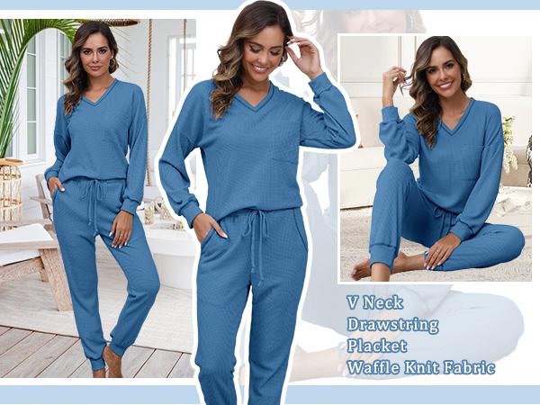 Becotal Womens Two Piece Outfits Lounge Sets Waffle Knit Long Sleeve Pullover Tops and Jogger Sweatpants Tracksuits 2025 Spring Springtok Clothes Womenswear Bottoms Comfy Essential Knitted Loose Basic Camel