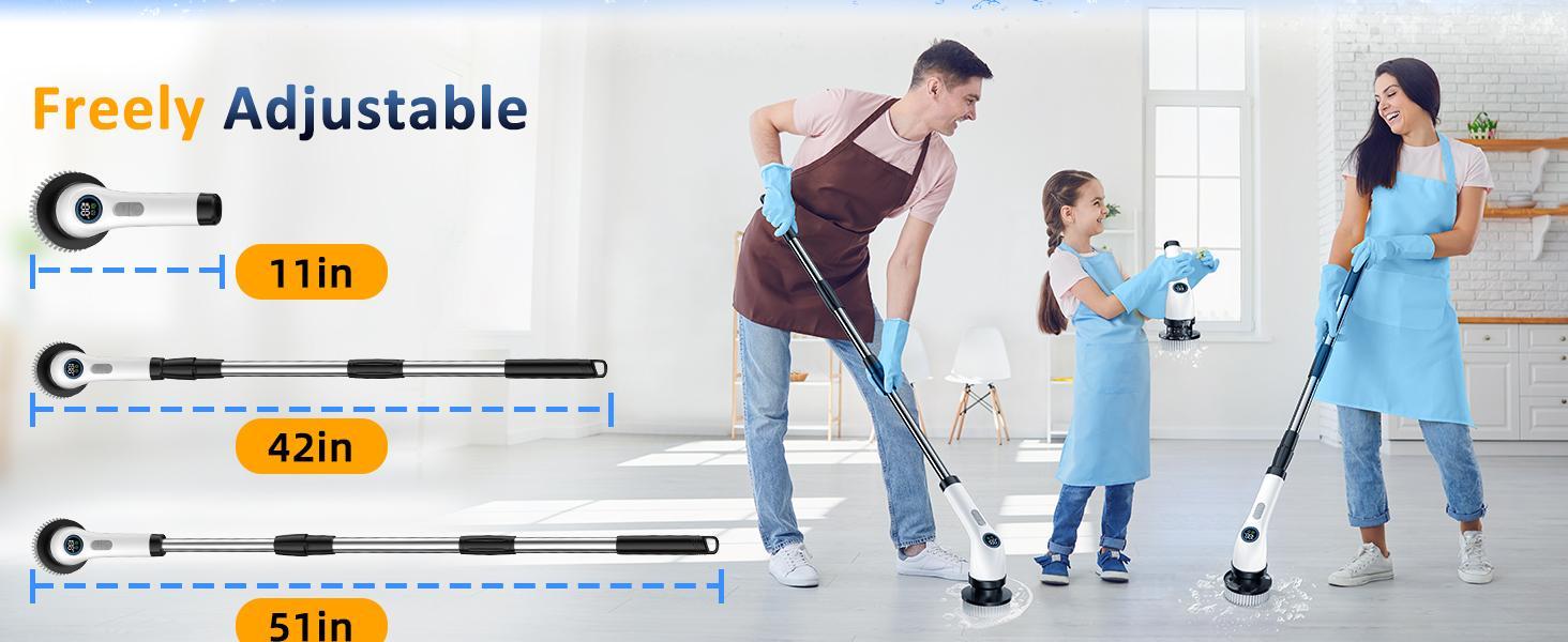 Electric Spin Scrubber, Cordless Shower Scrubber Full-Body IPX7 Waterproof, Electric Cleaning Brush with 7 Replaceable Brush Headsand 3 Adjustable Extension Handle, 2-Speed for Bathroom, Kitchen, Toilet, Window, Pool, OutdoorFun, FathersDayGift