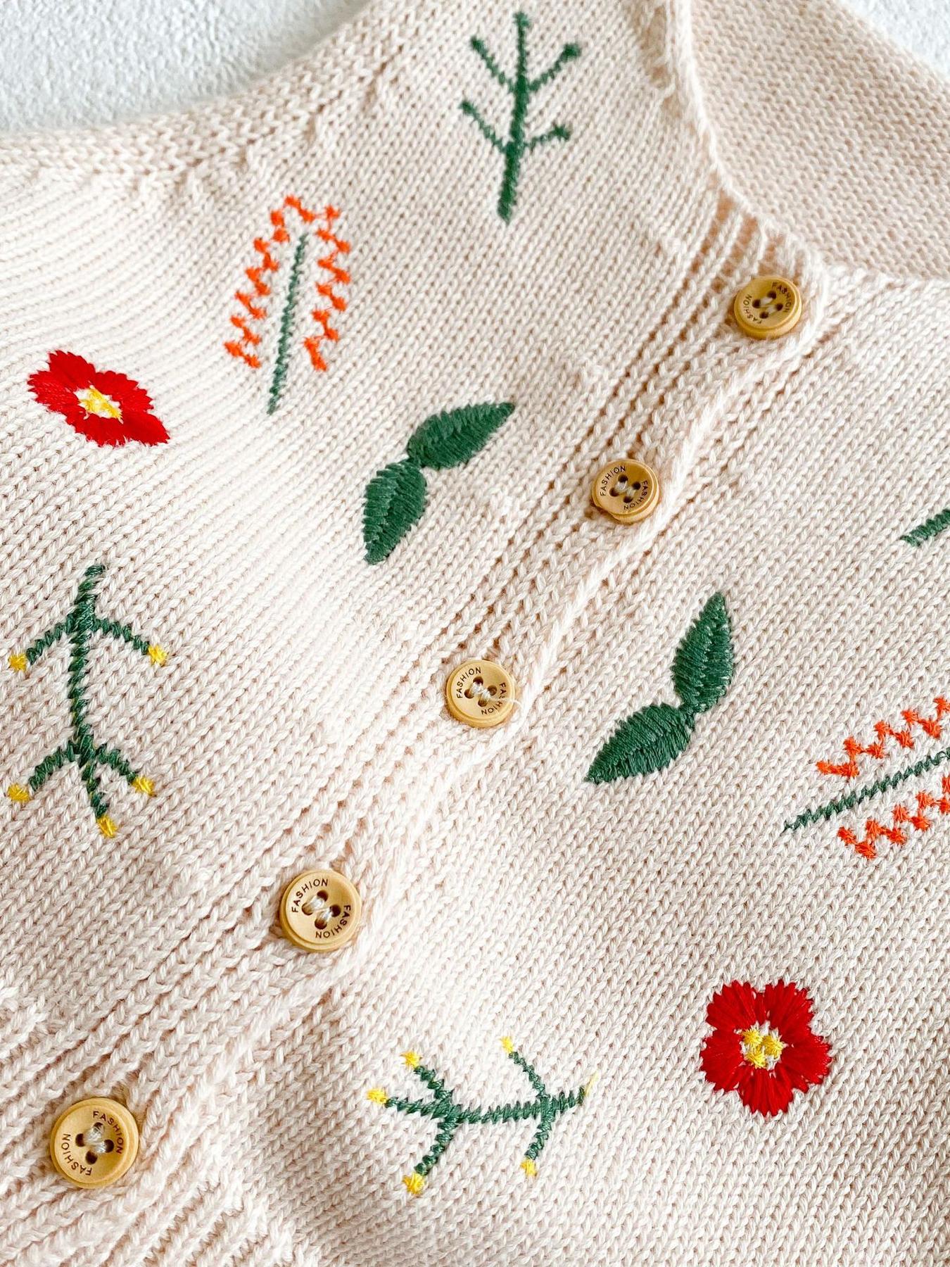 NewAutumn Winter New Baby Toddler Versatile Vest Embroidered Cotton Cardigan Cute Floral Design Warm Comfortable Daily Wear