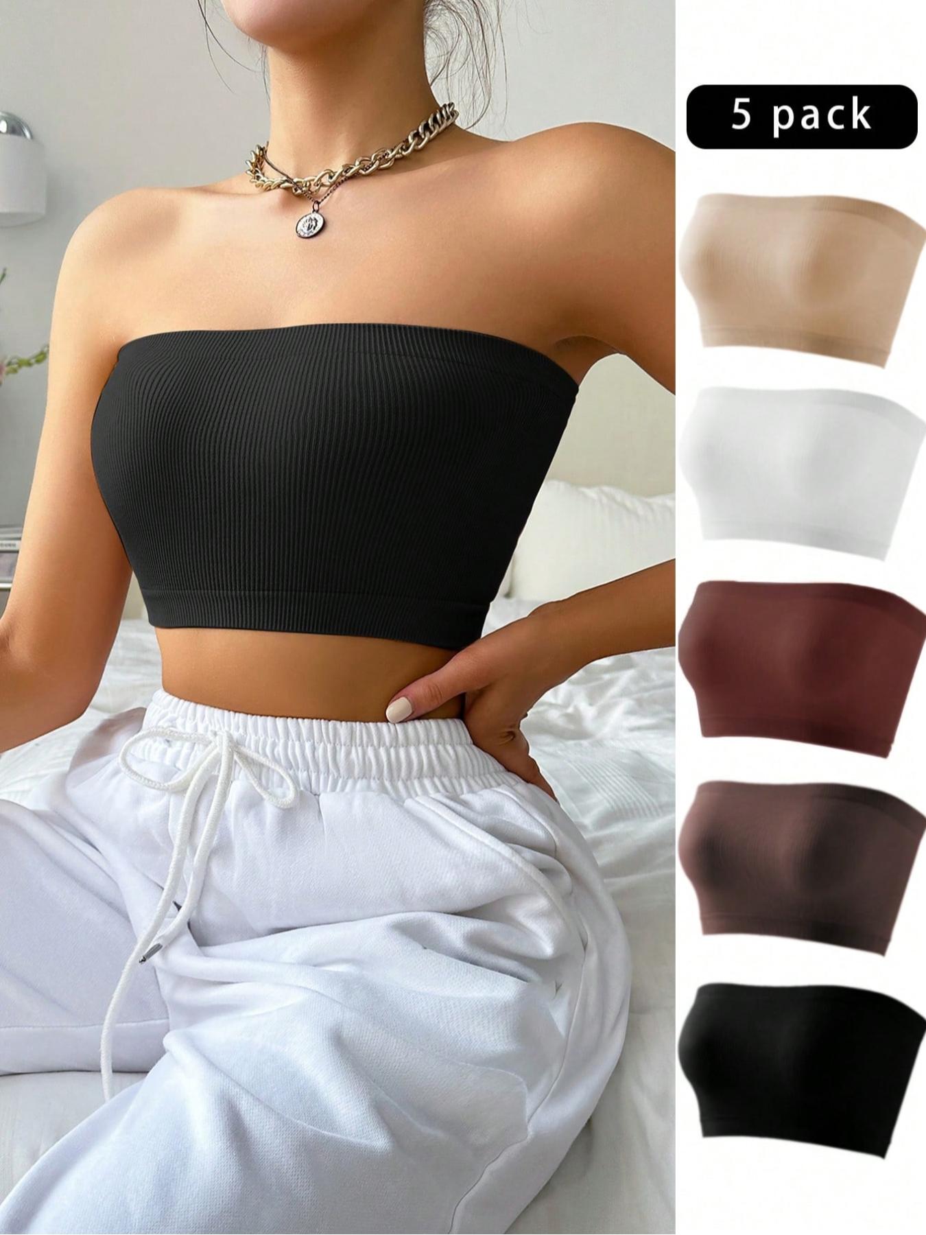 Women's Comfortable Ribbed Strapless Bra Set, 5-Pack Seamless Underwear for Daily Wear, Breathable & Soft Fabric