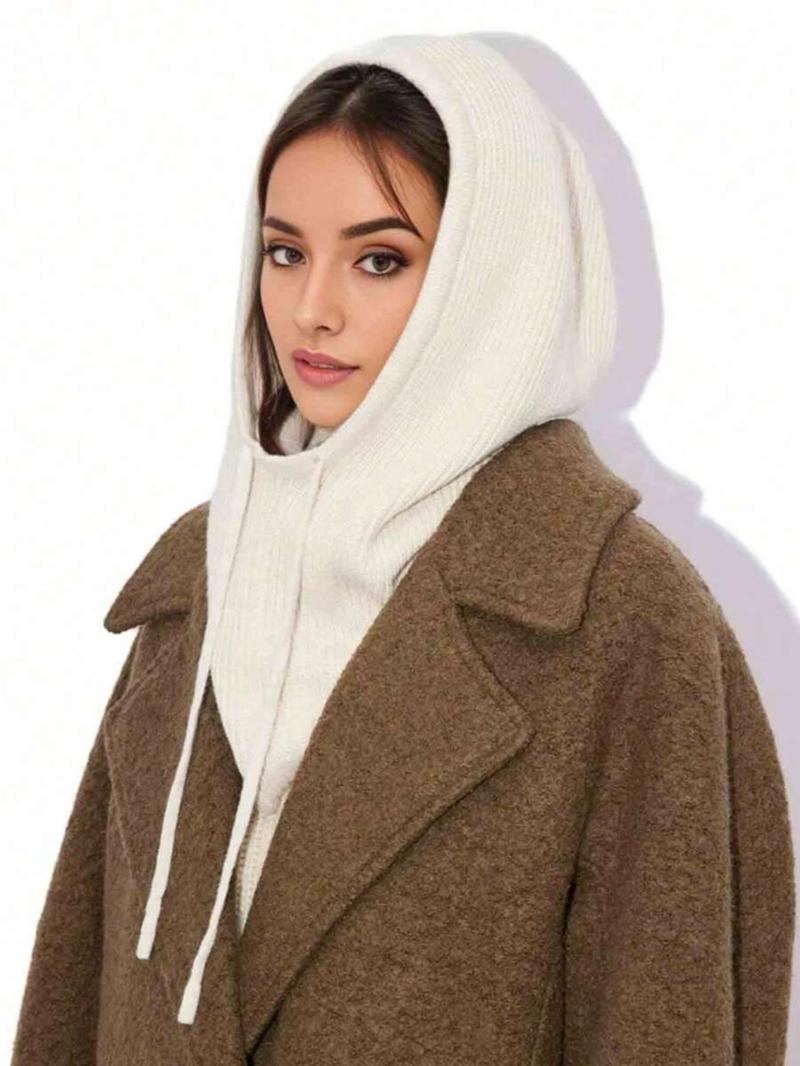 Women's Winter Hooded Scarf Beanie, Casual Fitted Knit Hat with Large Brim, Warm Fashionable Neck Warmer for Daily Wear, Knitting Beanie