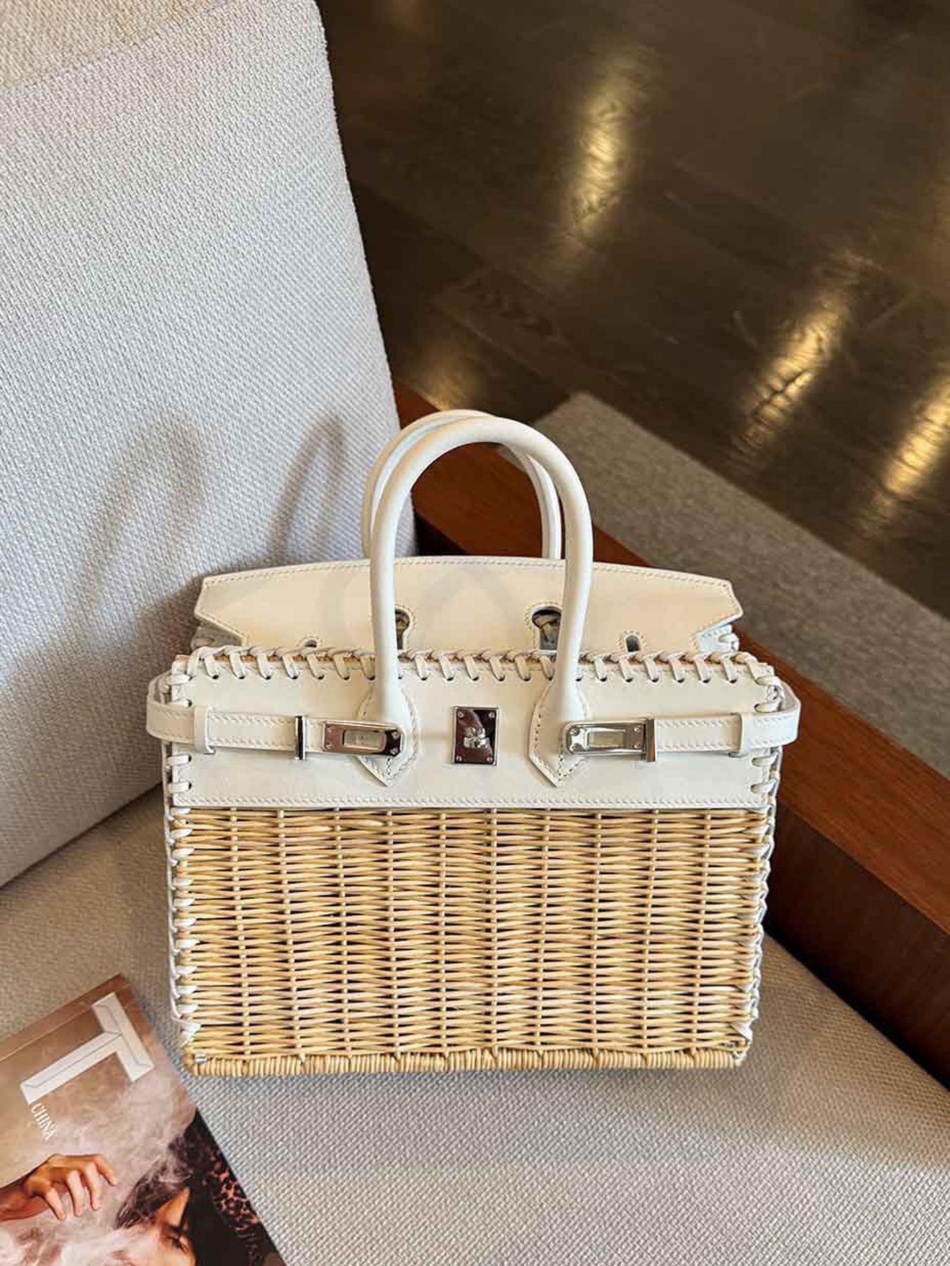 2026 Fashion Handbag, High-Quality Handmade Basket Bag, Picnic Lunch Bag, Platinum Color Bag for Girlfriend, Mother's Gift, Natural Rattan Crossbody Bag