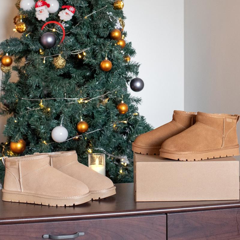 Snow Boots Women Men Suede Faux Fur Comfort Ankle Boots Slip-on Slippers Winter Fall Waterproof Platform Boots Short