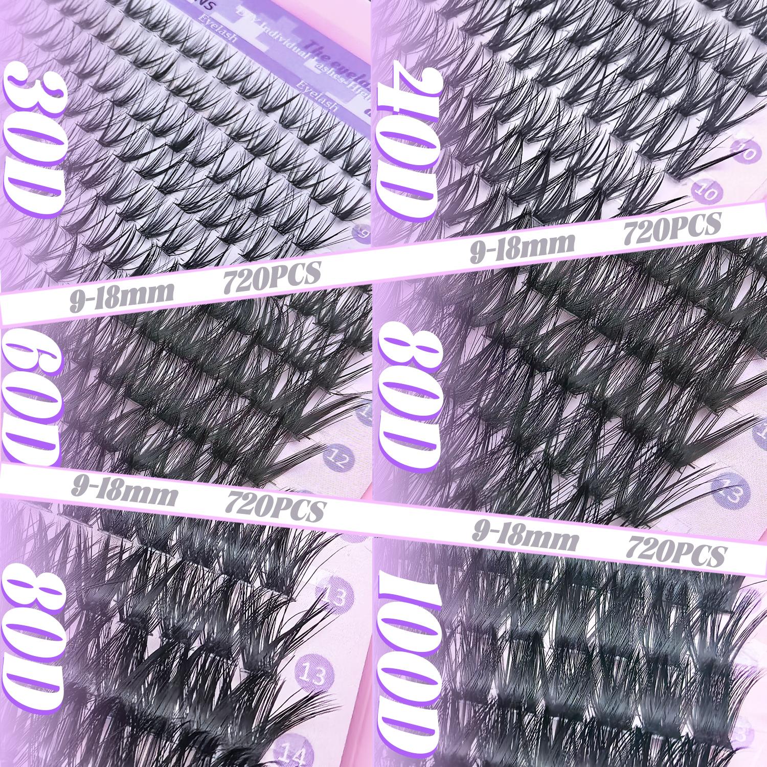 DIY Individual Lashes kit, Eyelash Extension kit, 30D40D, 60D80D, 9-18mm, Natural/Daily/Dense Look, Suitable for Diy At Home, D Curl Individual False Eyelash, Volume False Eyelashes, Eyelash Extensions Set, Wedding, Music Festiva