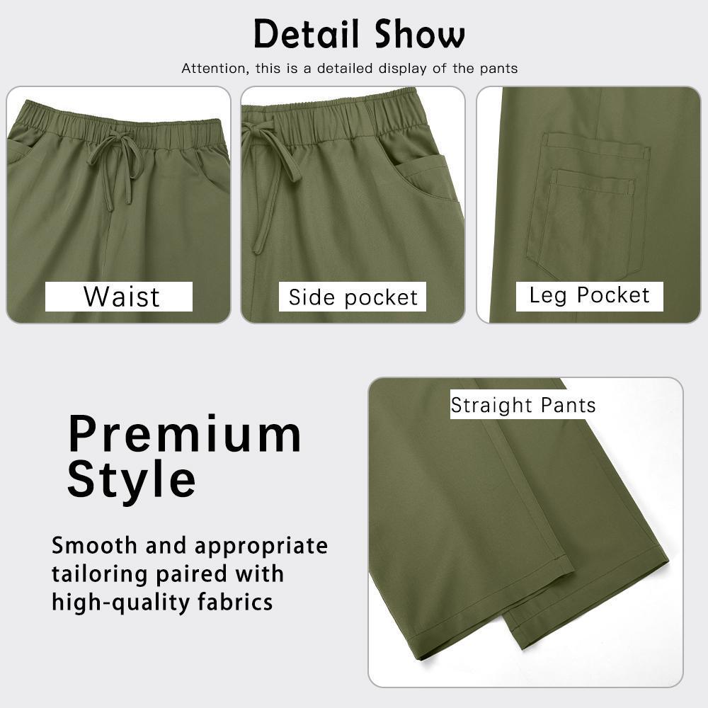 Women's Solid V-Neck 2-Piece Scrubs Set - Short Sleeve V-Neck Top & Pants, Standard Fit Women's Clothes for All Seasons, Medical Dental Workwear (Menswear Compatible)
