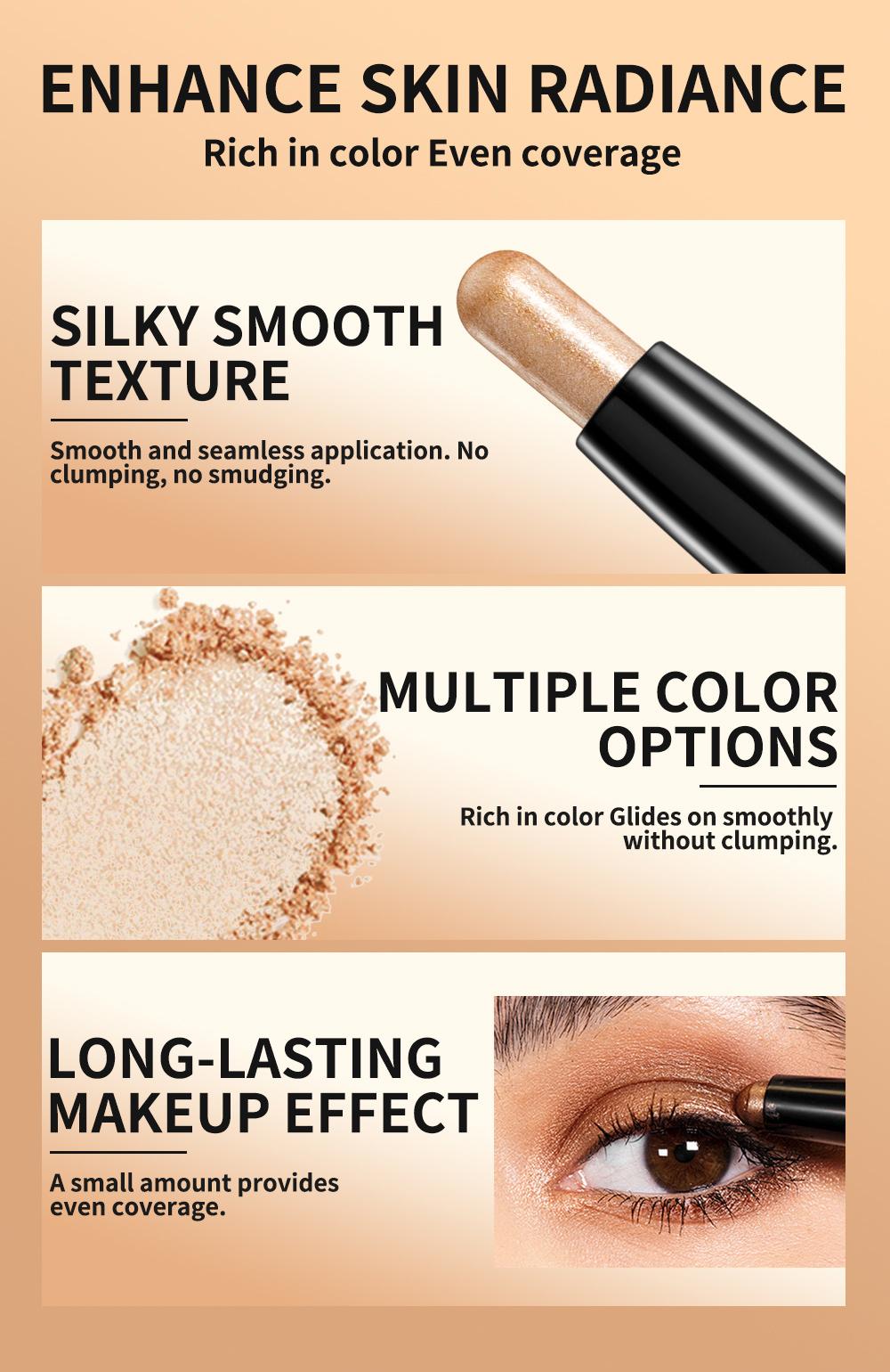 8 Color Shimmer Highlighter Eyeshadow Stick, Long-Lasting Natural Brightening, Lazy Eye Shadow Brush Set, One-Touch Application