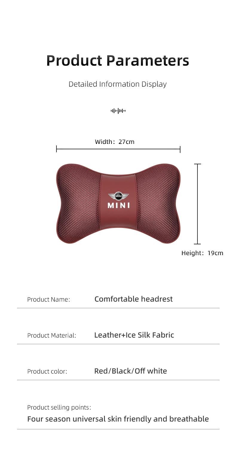 1Pcs Car Seat Headrest Ice Silk Neck Pillow Support Soft Pad For MINI One Cooper JCW Countryman Clubman Cabrio Paceman Coupe Roadster Clubvan