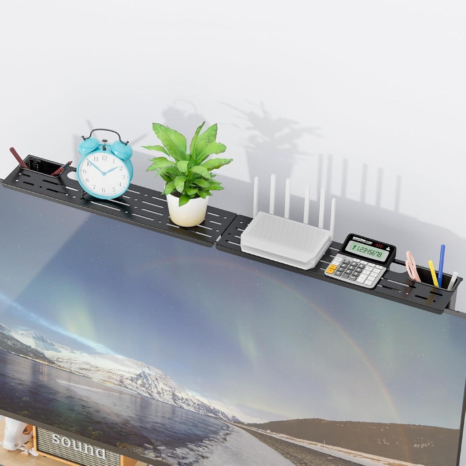1pc Adjustable TV Top Shelf with 2 Storage Boxes Heavy-Duty Floating Design Space-Saving Media Console Compatible with Speakers Game Consoles Ideal for Home Entertainment Setup
