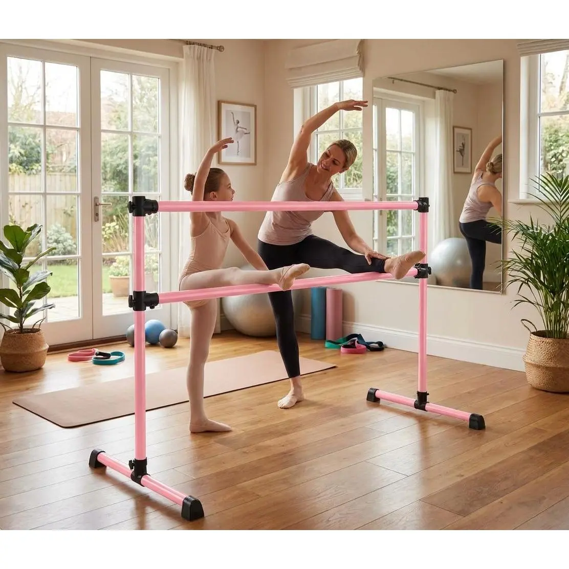Adjustable Ballet Barre 48 Inch, Freestanding Heavy Duty Ballet Barre, Non-Slip Ballet Barre for Home Practice, Portable Dance Bar for Kids Adults  Ballet Practice, Pilates & Stretching