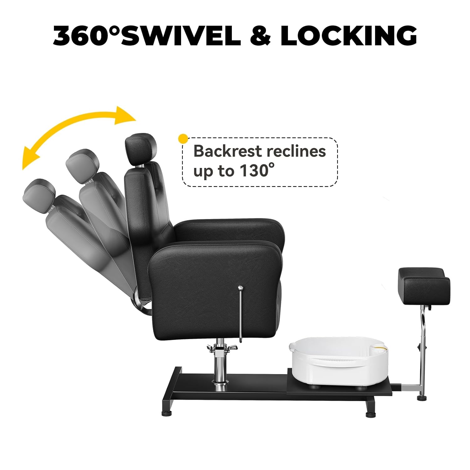 Reclining Pedicure Chair with Hydraulic Lift, Stool, Footrest & Massage Basin, Adjustable Pedicure Unit Station, 360 Swivel Spa Station Pedi Chair for Foot Bath Beauty Spa Salon Salon Home Use