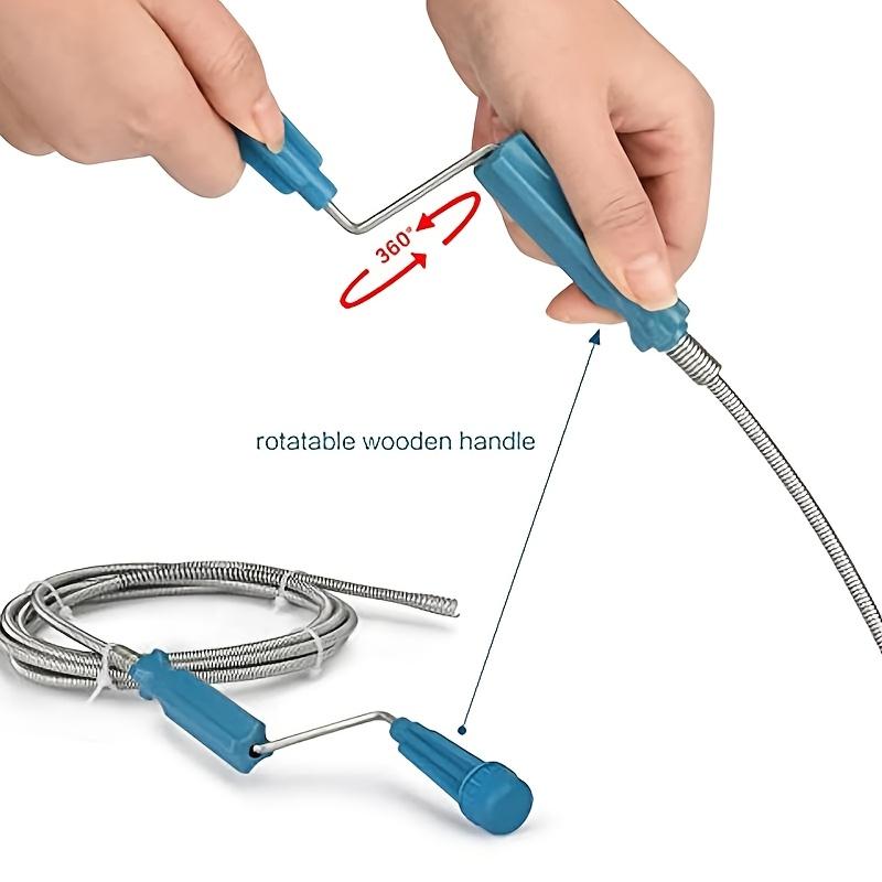 2pcs Flexible Drain Cleaning Tool Sewer Unclogger with Coiled Spring Design, Metal Coil for Easy Pipe Cleaning, No Battery Required, Blue Handle, Hand Crank Design, Longlasting Material, Drain Clog Remover