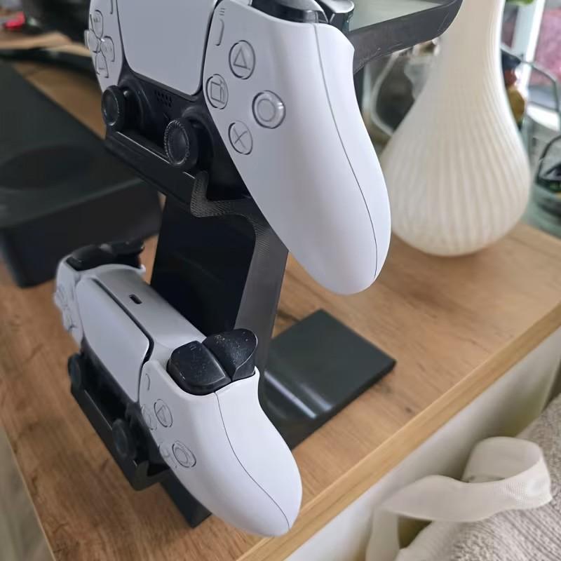 Ps5 & Xbox Controller Stand & Headphone Holder, 2 Game Controllers + 1 Headphone Storage Rack, Durable Plastic, Space-Saving, Game Console Accessories