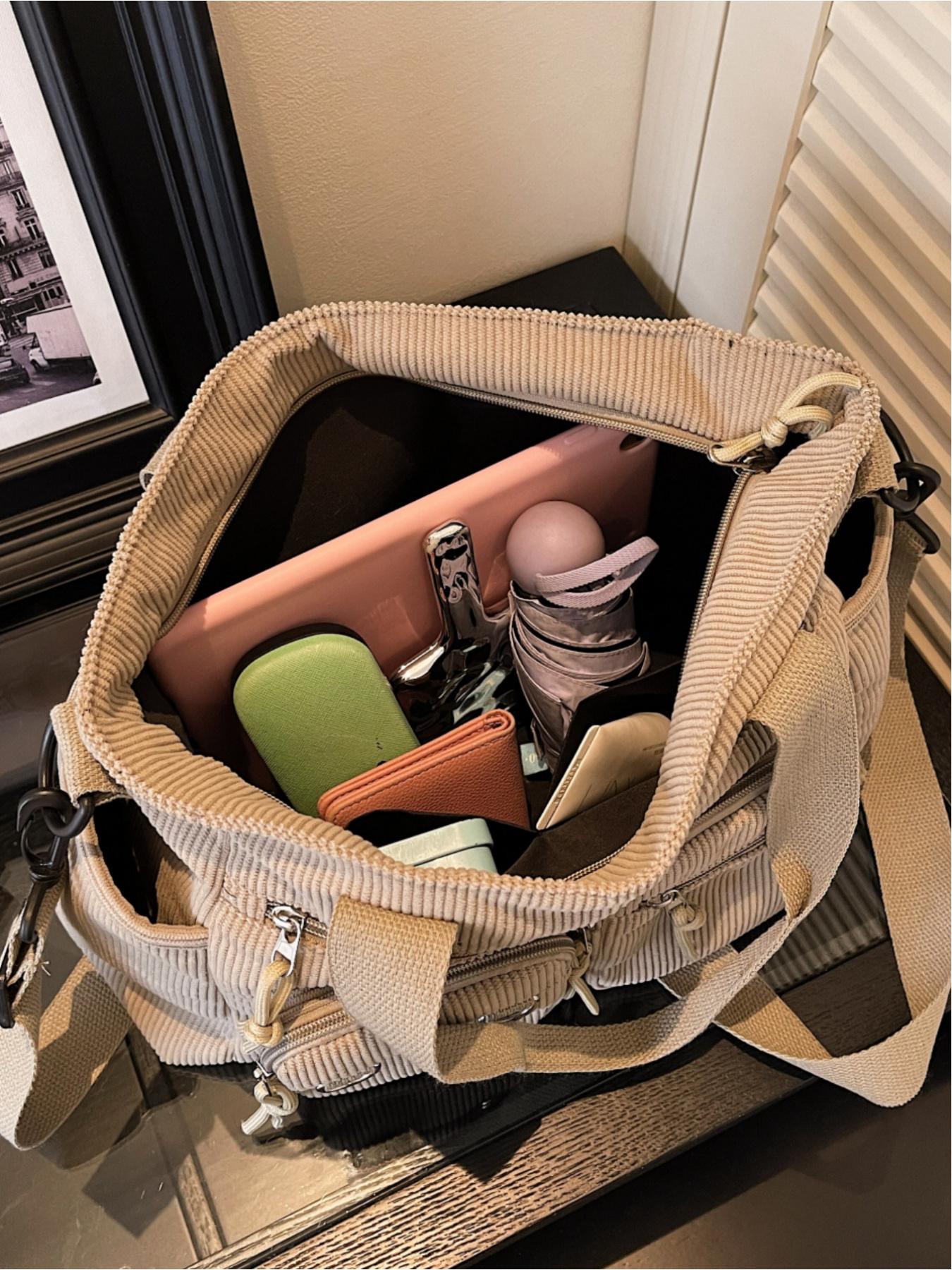 Corduroy multi-pocket large-capacity tote bag, Commuter Tote Bag, casual and versatile, suitable for shopping, school, work, commuting, and everyday accessories