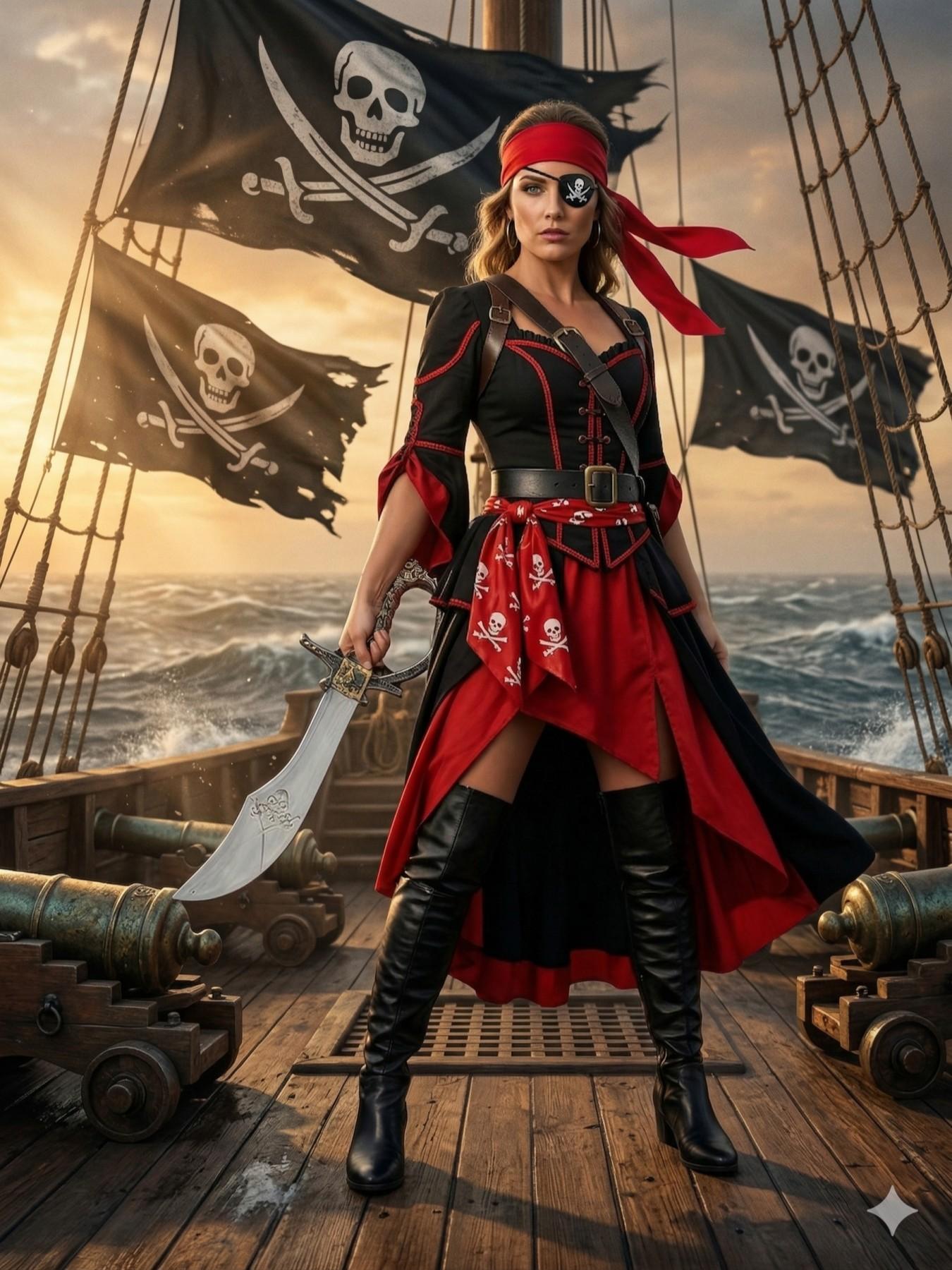 3-Piece Pirate Costume Set for Women and Men, Halloween Party Accessories, Pirate Hat Eye Mask Fake Knife, Role Play Cosplay