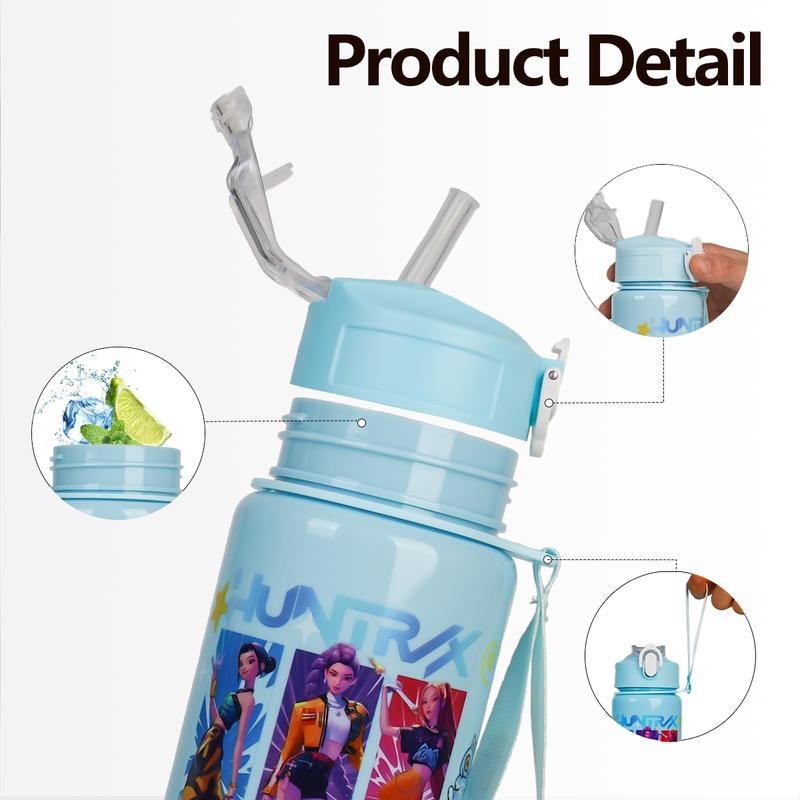 K-Pop Ghost Hunter Theme Totem Water Bottle, Reusable Hard Plastic with Lid and Straw, 700ml Eco-Friendly Alternative, Perfect for School and Travel