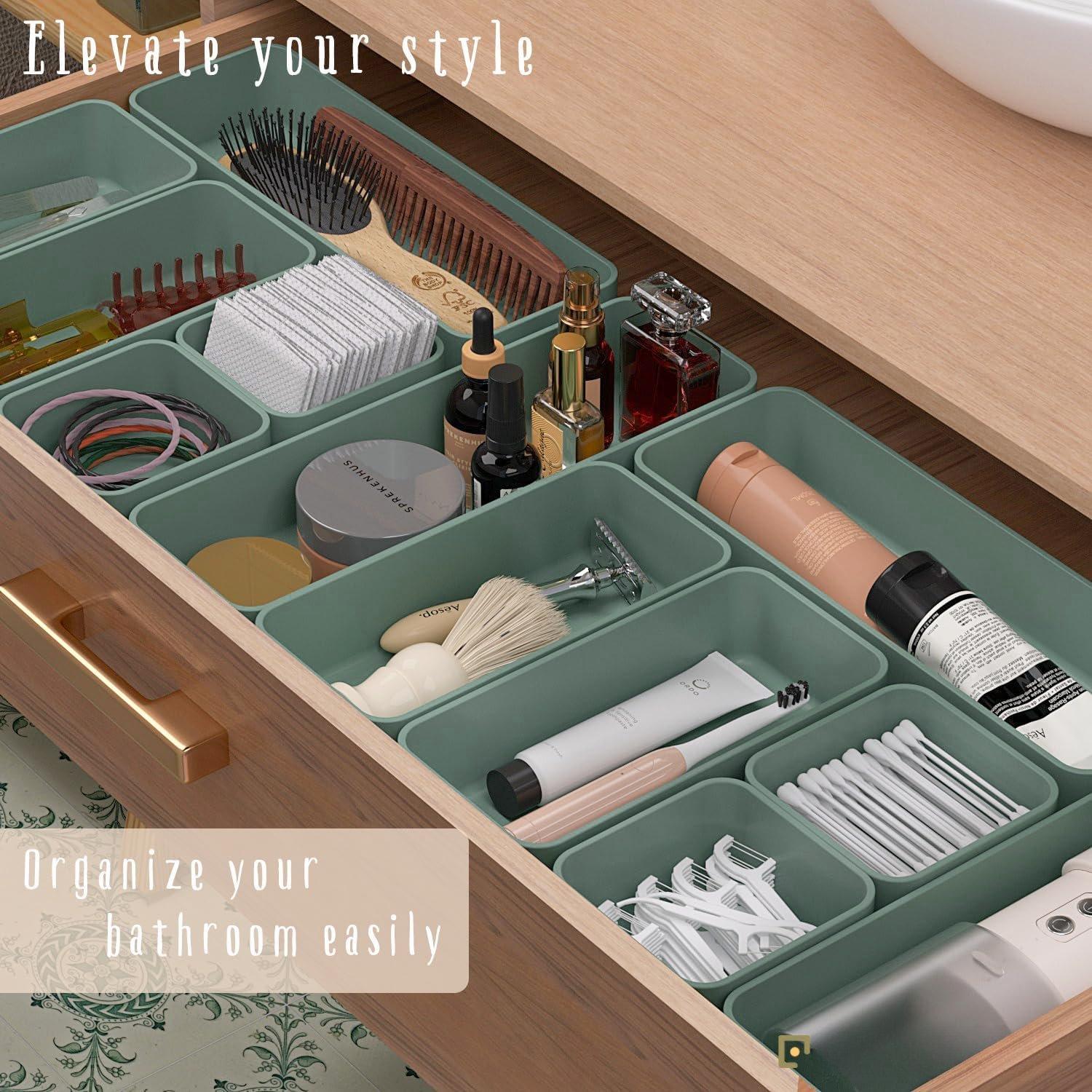 6 count Stackable Drawer Organizers Set, Versatile Desk and Drawer Organizer Trays, Storage Bins for Makeup, Bathroom, Bedroom, Kitchen and Office, Green 6 count Stackable Drawer Organizers Set, Versatile Desk and Drawer Organizer Trays, Storage Bins for Makeup, Bathroom, Bedroom, Kitchen and Office, Green