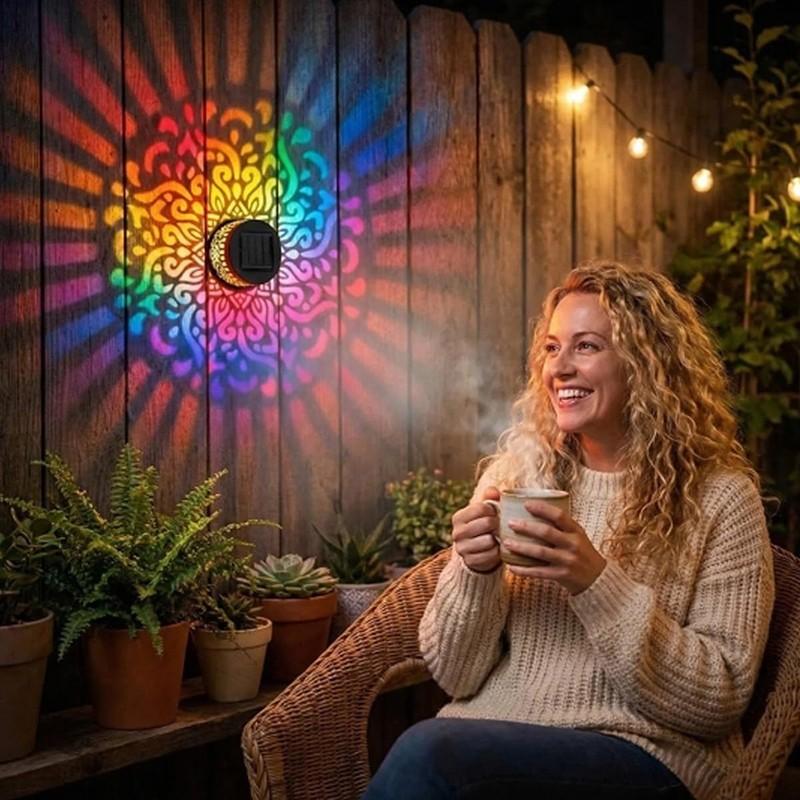 2-Pack Solar Mandala Projector Wall Lights, Waterproof Metal Fence Light, Outdoor Decor for Garden, Patio, Backyard, Courtyard, Outdoor Decorative Lights, Patio Lighting, Solar Powered Lighting