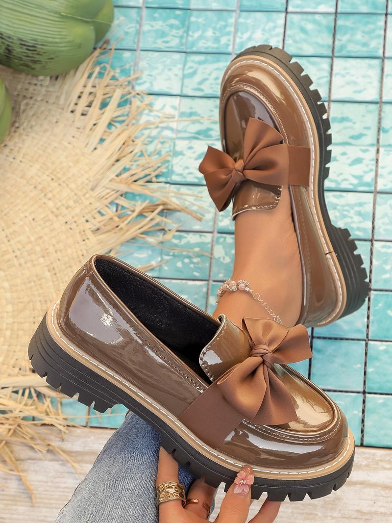 Affordable American Retro Style Women's Leather Shoes - Autumn New Thick-Soled Bowknot Design, Suitable for Matching Skirts, Mary Jane Loafers (Single-Sole)