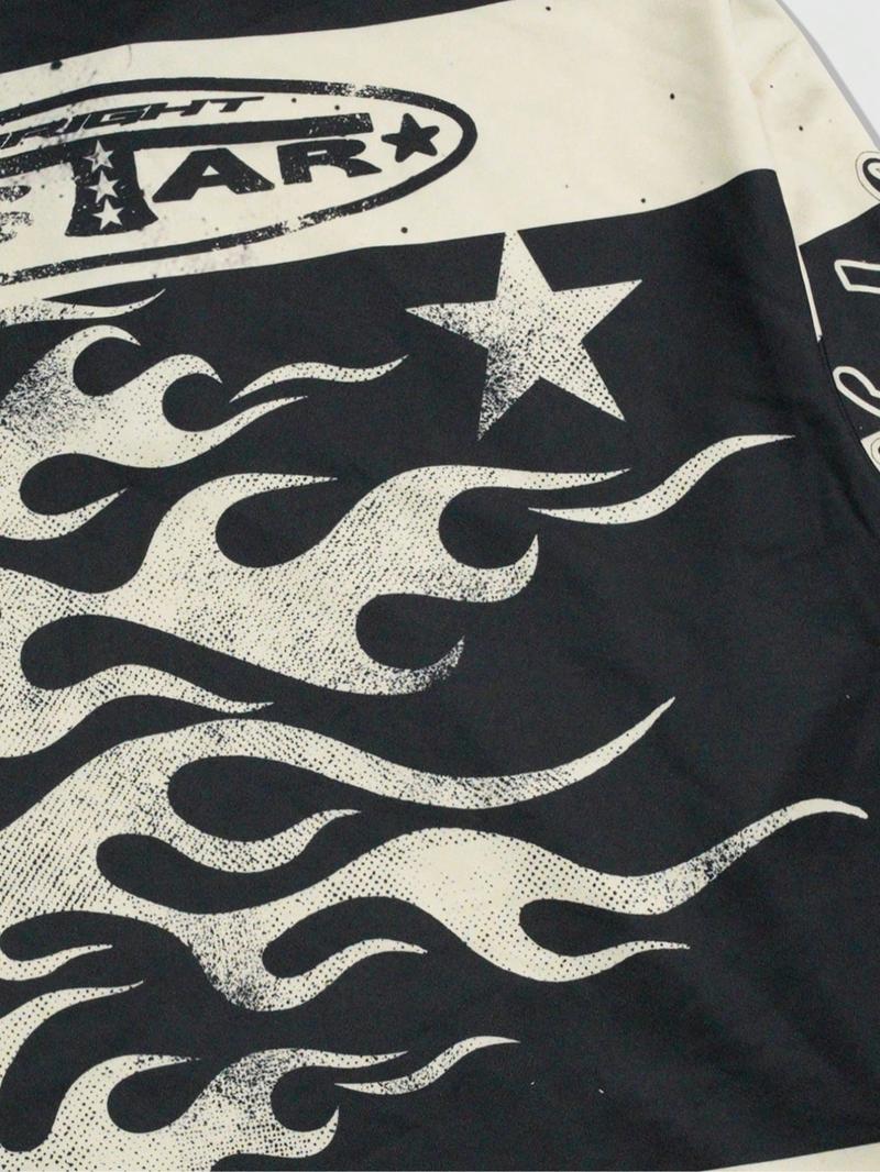 Men's Street Life Men's Street Graphic Print Stripe Polo Neck Long Sleeve T-Shirt, Autumn Winter