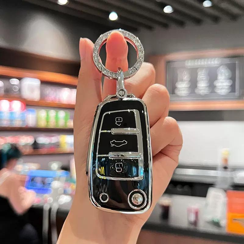 Car Key Protective Cover with Keychain For Audi C5 C6 R8 A1 A3 A4 A5 A6 A7 Q3 Q5 Q7 S6 B6 B7 B8 8p 8v 8L TT Rs Rs3,Women Gift Car Decoration Accessories