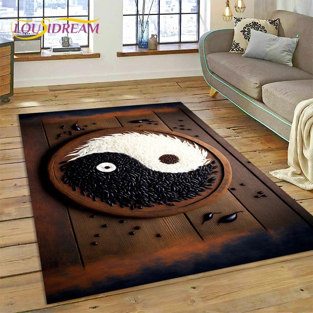 Yin Yang Bagua Flannel Area Rug - Traditional Chinese Taoism Symbol Print Soft Mat for Living Room, Non-Slip Feng Shui Home Decor #YinYangRug #BaguaMat #FengShuiHomeDecor #TaoismSymbolCarpet #NonSlipFlannelRug
