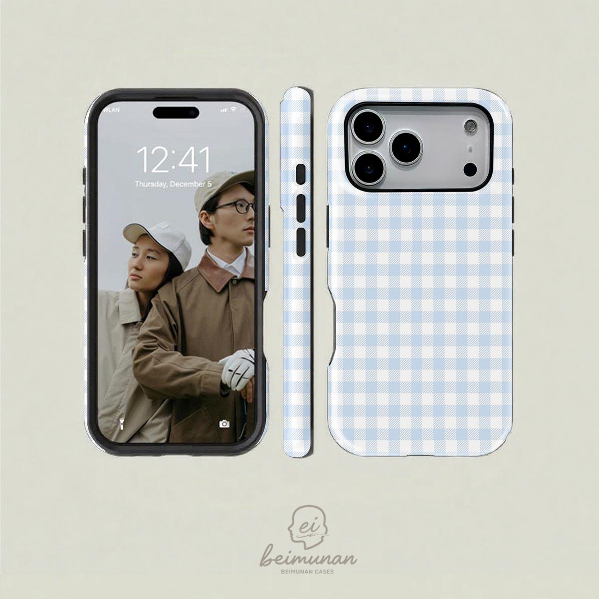 gingham pattern print phone case， durable 2in1 shockproof phone protective cover， phone accessory for iPhone X 11 12 13 14 15 16 17 Pro Max， gift for Valentine's Day， couples， friends