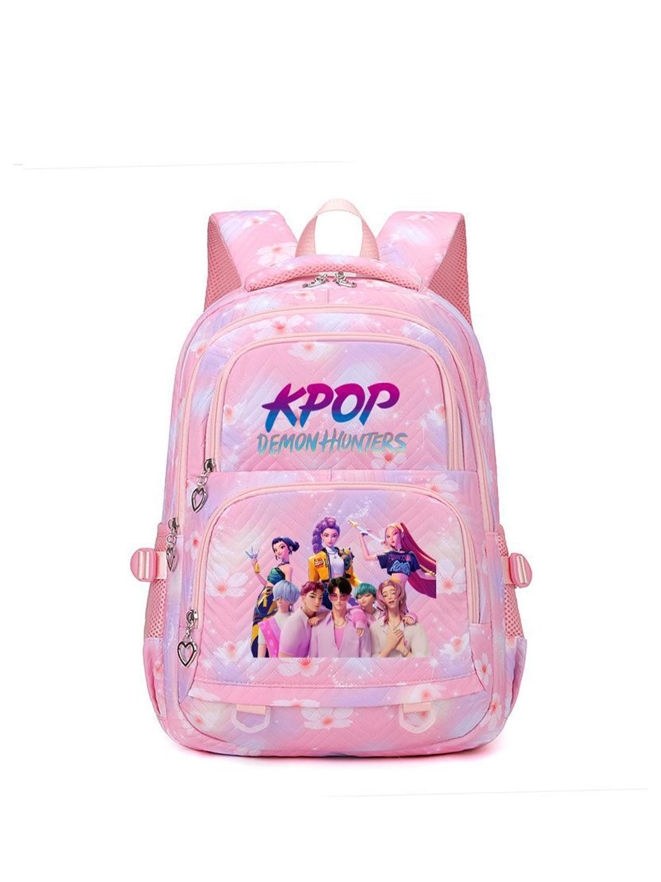 1pc  Ladies' backpack KPOP witch hunting group printed backpack with zipper closure, fashionable and versatile, cute and trendy, suitable for students to go to school, campus, work and travel, large capacity ladies' backpack School Backpacks