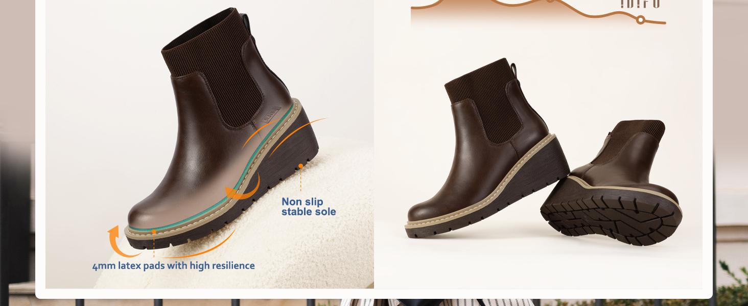 IDIFU Women's Trendy Platform Wedge Chelsea Booties, Stylish Comfort Elastic Boots, Thick-Soled Wedge Footwear, Fashion Soft Walking Shoes Girl