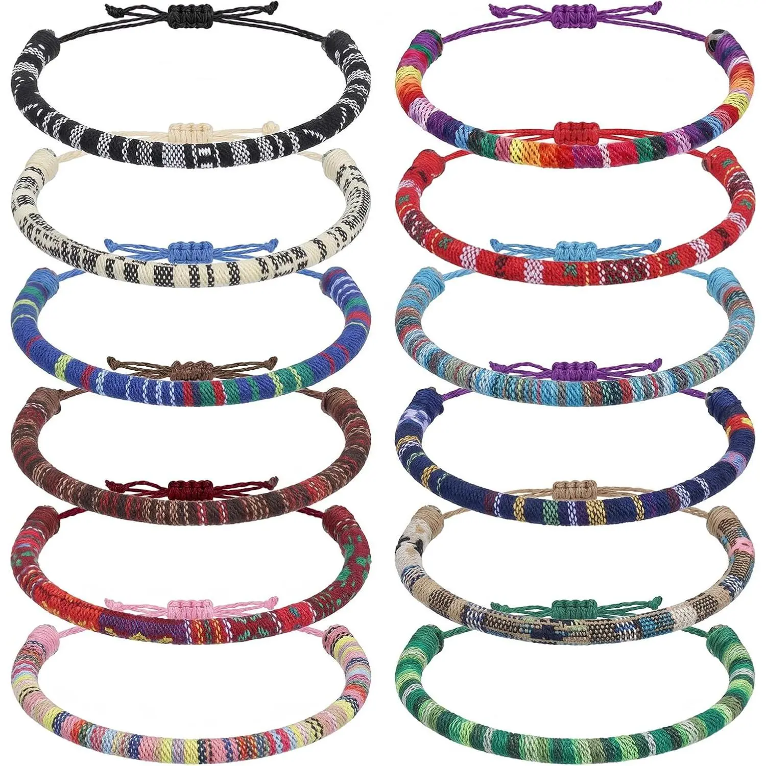 Thinp 12 Pcs String Bracelets, Handmade Braided Bracelet Adjustable Woven Friendship Bracelets Bulk Boho Surfer Bracelet for Women Men Summer Gifts (Multicolor)