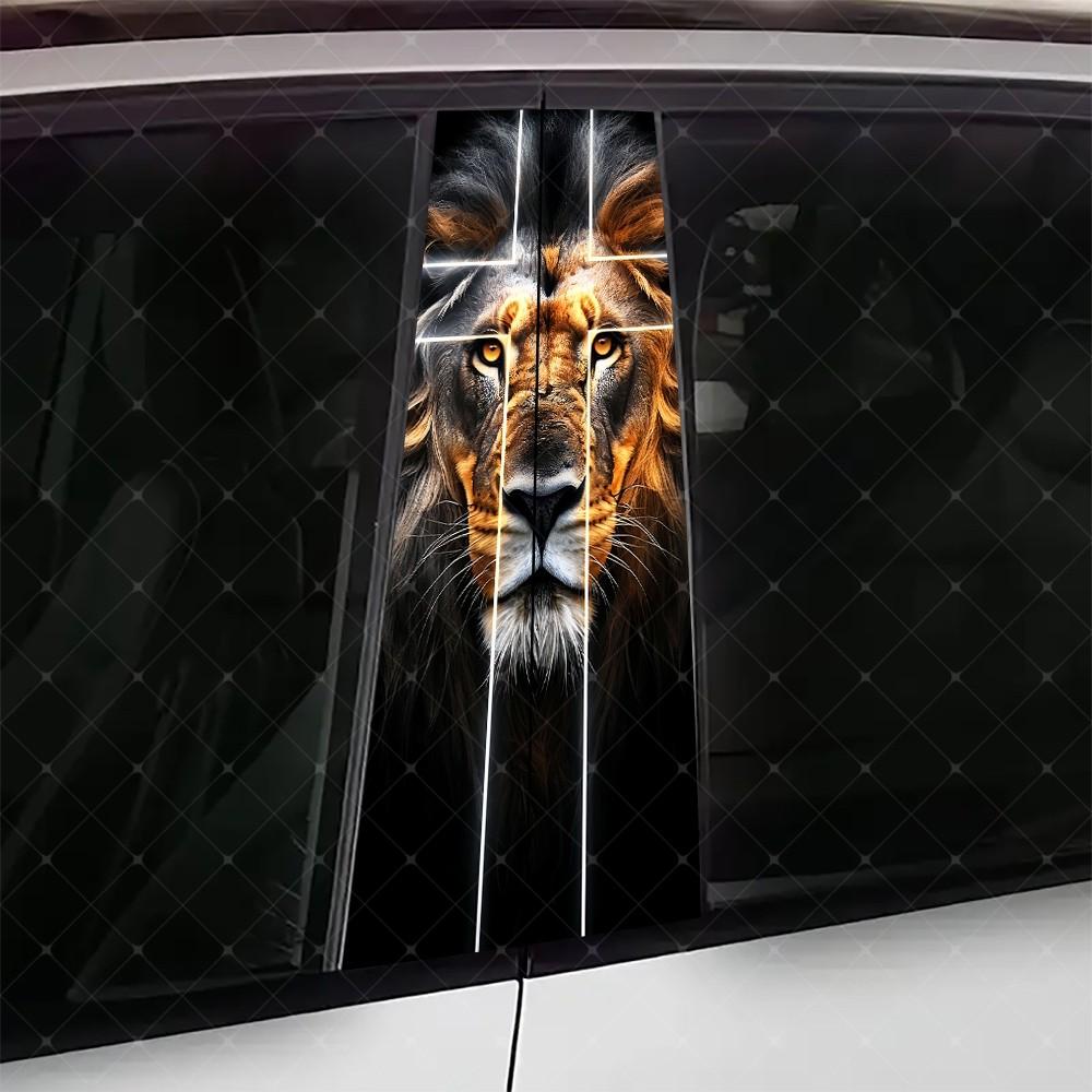 2pc Lion Cross Car B Pillar Protection Sticker, Easy Peel & Stick ...