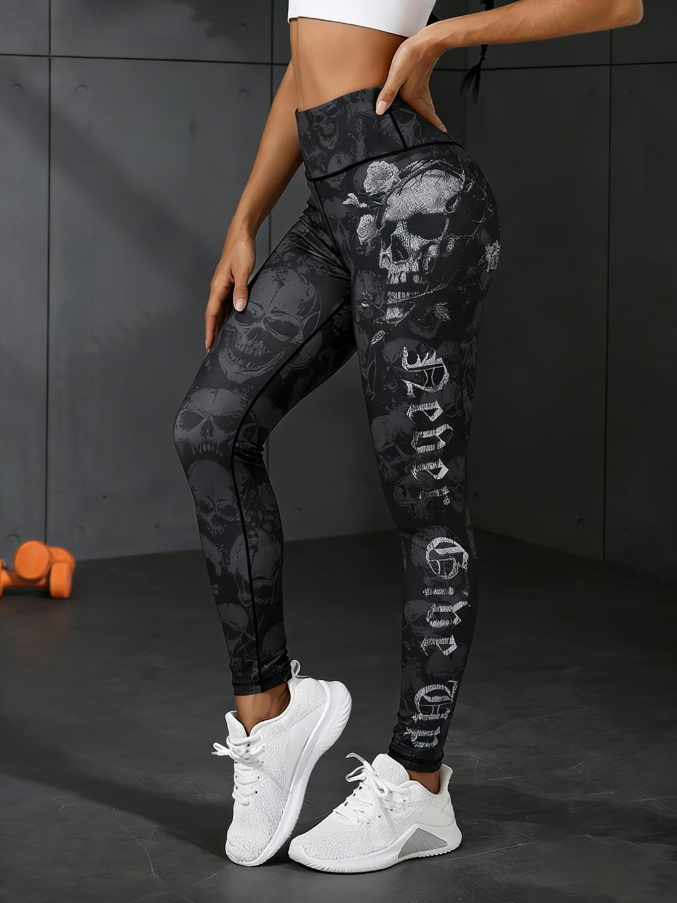 Women's Casual Sporty Yoga Pants, High Waist Butt Lifting Tight Fit, Multi-Color Never Give Up Letter Print Workout Leggings