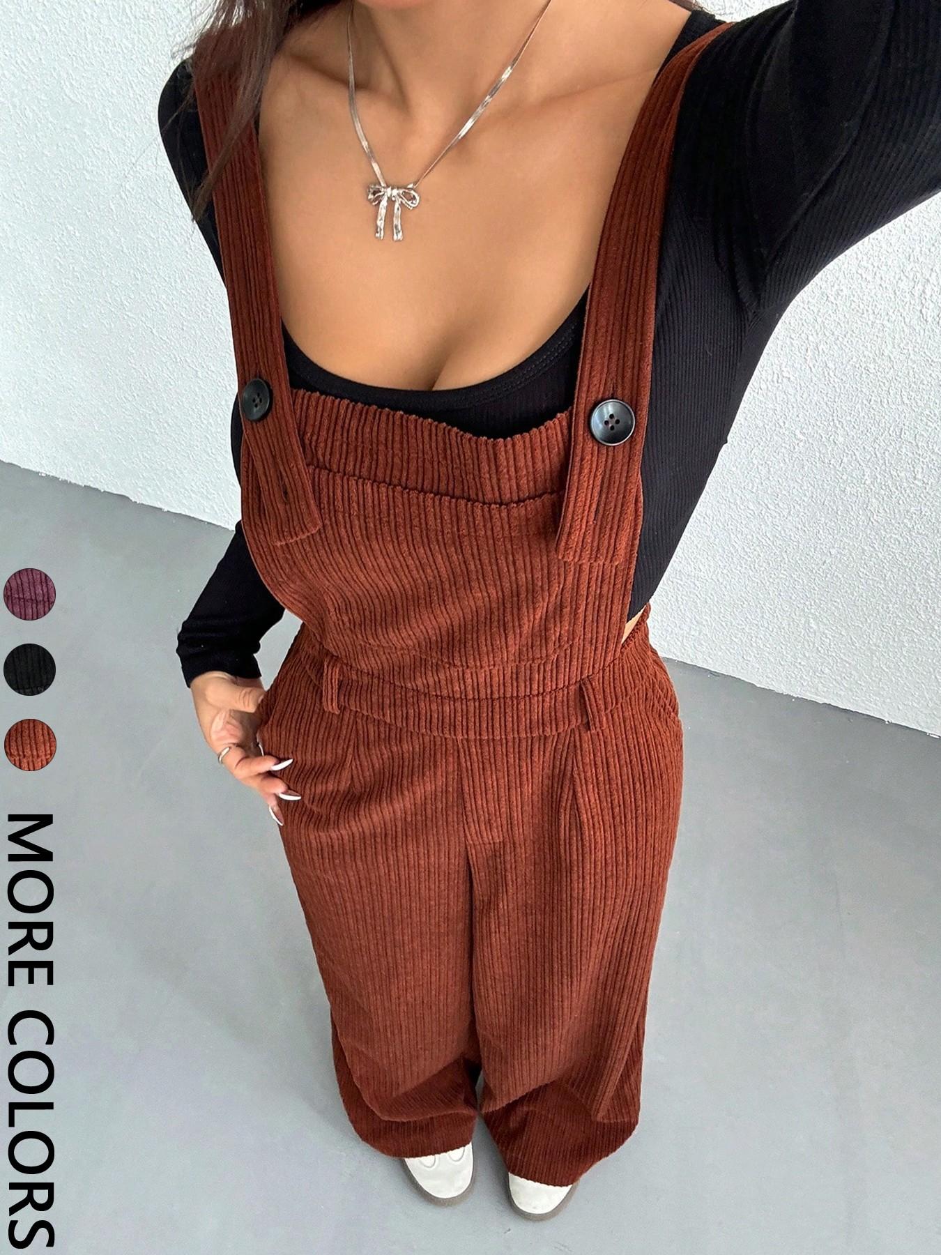 Women's Solid Color Casual One-Piece Jumpsuit, Simple Fashion Daily Wear, Comfortable and Stylish, Perfect for Everyday Use