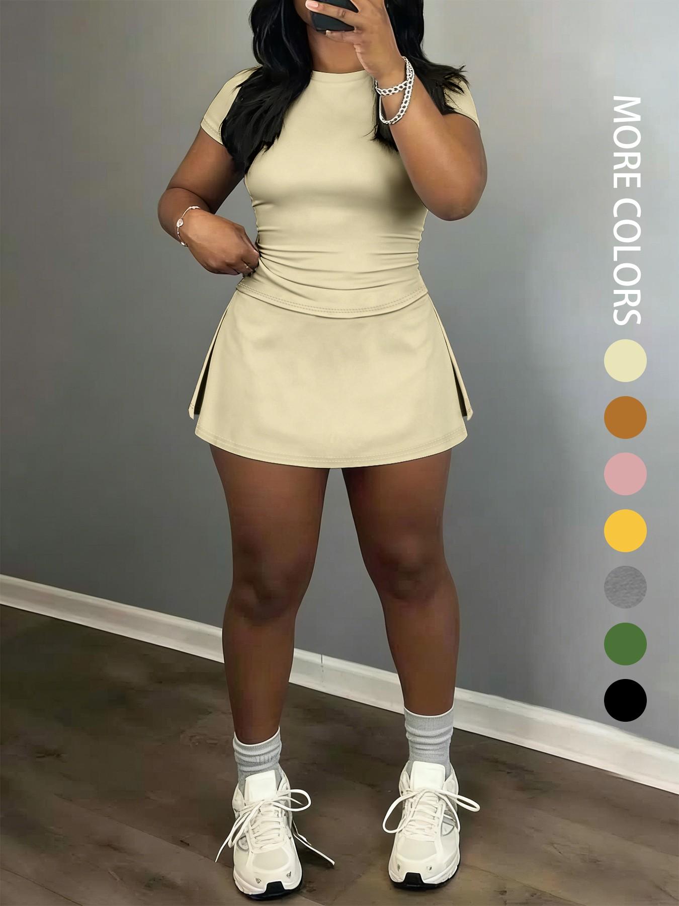 Women's Short Sleeve Casual Sporty Set, 2-Piece Women's Fashionable Daily Wear & Active Lifestyle Clothing, Workout Casual Wear Women's Short Sleeve Casual Sporty Set, 2-Piece Women's Fashionable Daily Wear & Active Lifestyle Clothing, Workout Casual Wear