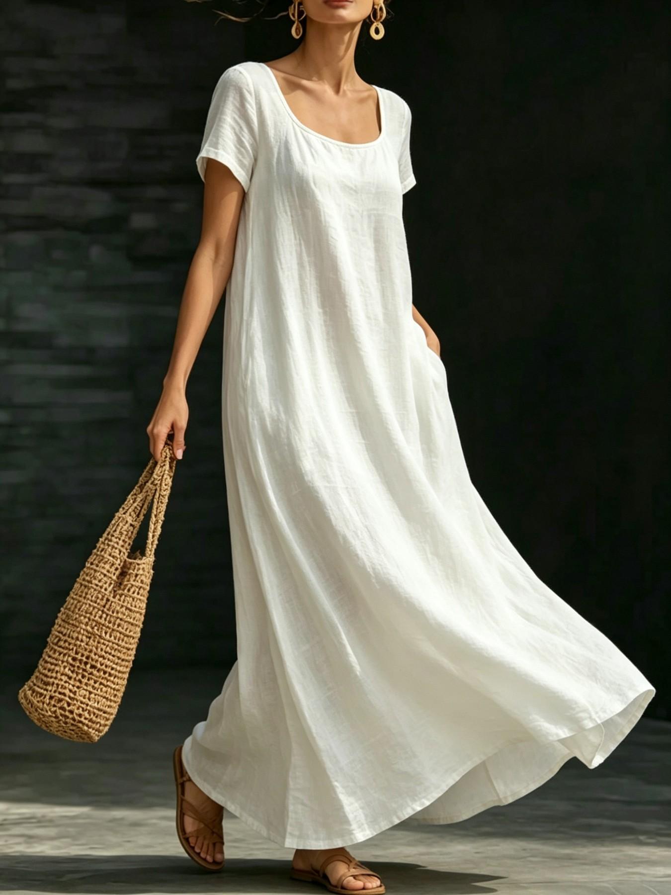 Summer Casual Solid Color Dress, Loose Fit A-Line Long Dress, Commute Vacation Beach Two-In-One, Beach Vacation Leisure Long Dress, Womenswear, Lady