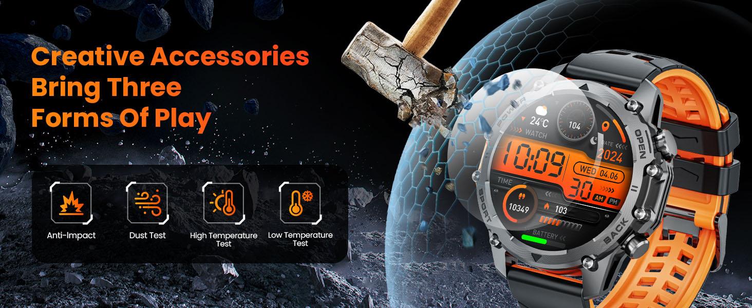 1.52-Inch HD Round Smartwatch for Men, Health Fitness Smartwatch with Sports Tracking, Bluetooth, Calls & Music Control, Multiple Sports Modes, IP68 Waterproof, Long Battery Life, Fitness Watch for Android iPhone, Multifunctional Smart Watch #GLOBAL PICKS