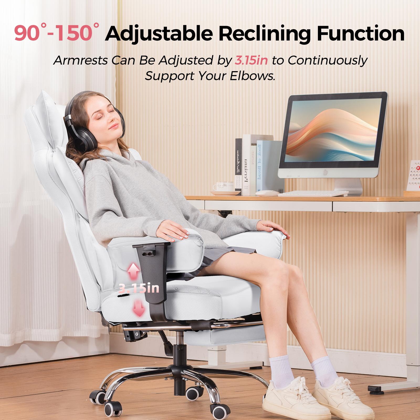 【New Year Sale】GTPLAYER Big and Tall Office Chair with Pocket Spring Lumbar Support, Ergonomic Comfortable Wide Office Chair with Outward Fixed Soft Armrests and Footrest Adjustable Sofa Furniture Comfy