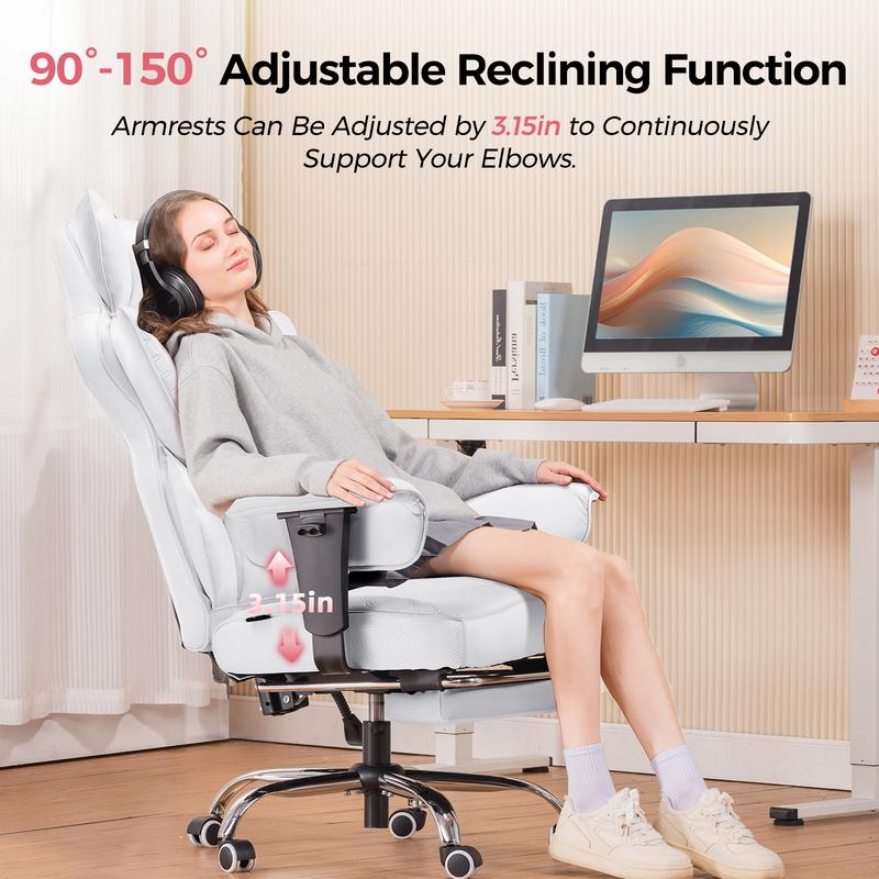 【New Year Sale】GTPLAYER Big and Tall Office Chair with Pocket Spring Lumbar Support, Ergonomic Comfortable Wide Office Chair with Outward Fixed Soft Armrests and Footrest Adjustable Sofa Furniture Comfy