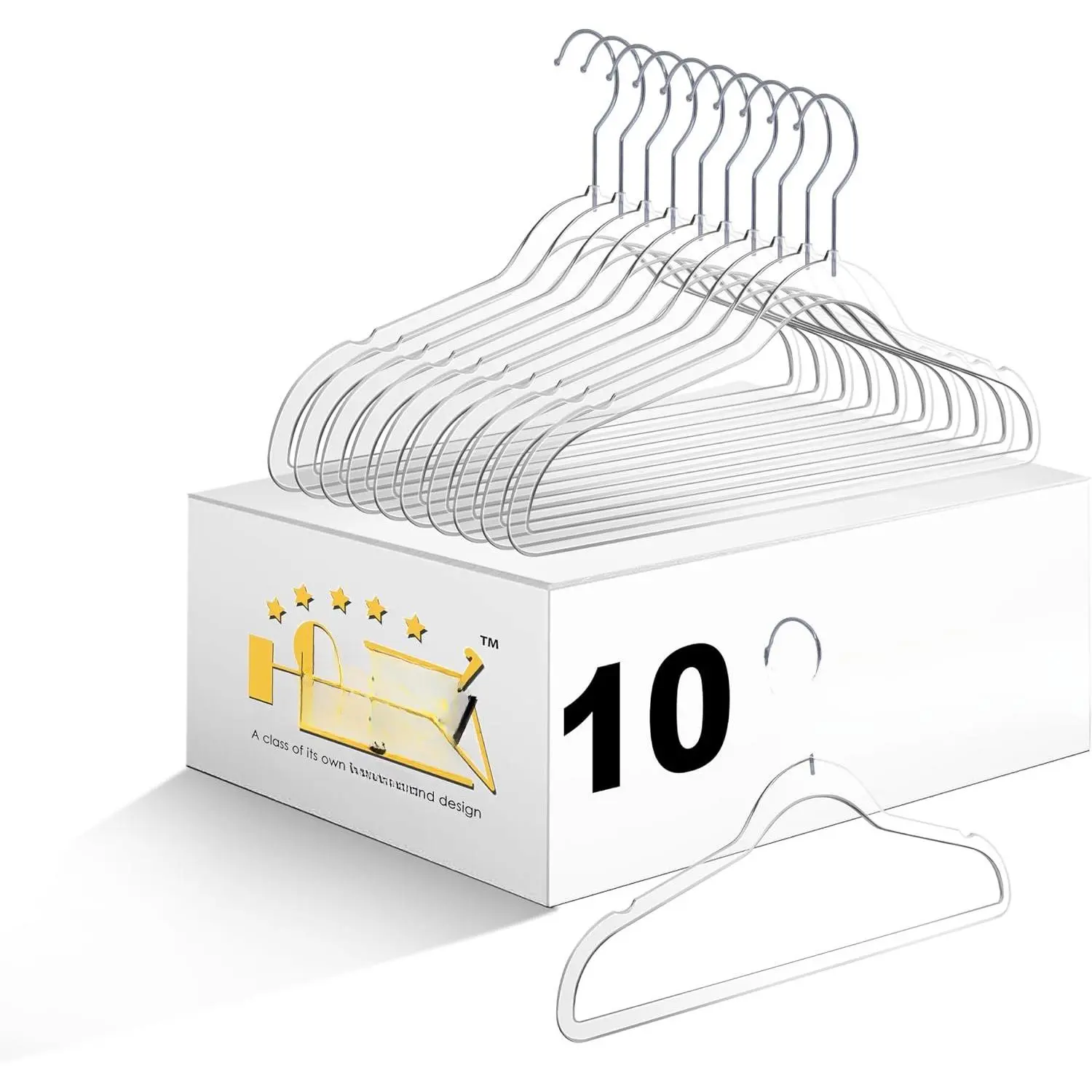 14” Clear Plastic   10-Pack | Durable & Stylish   for Petite Adults with 360  Swivel Hook and Notches | Cloths   (10, Clear, Chrome)